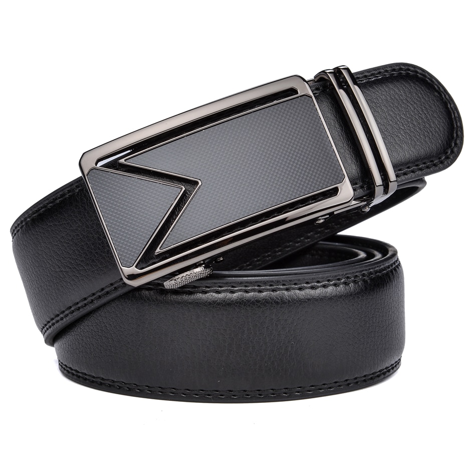 Men's Geometric Buckle Leather Belt