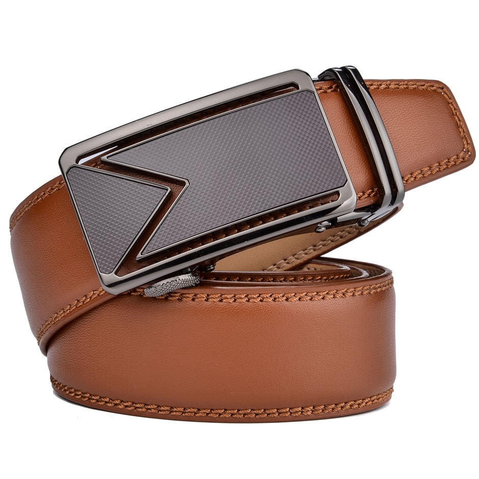 Men's Geometric Buckle Leather Belt