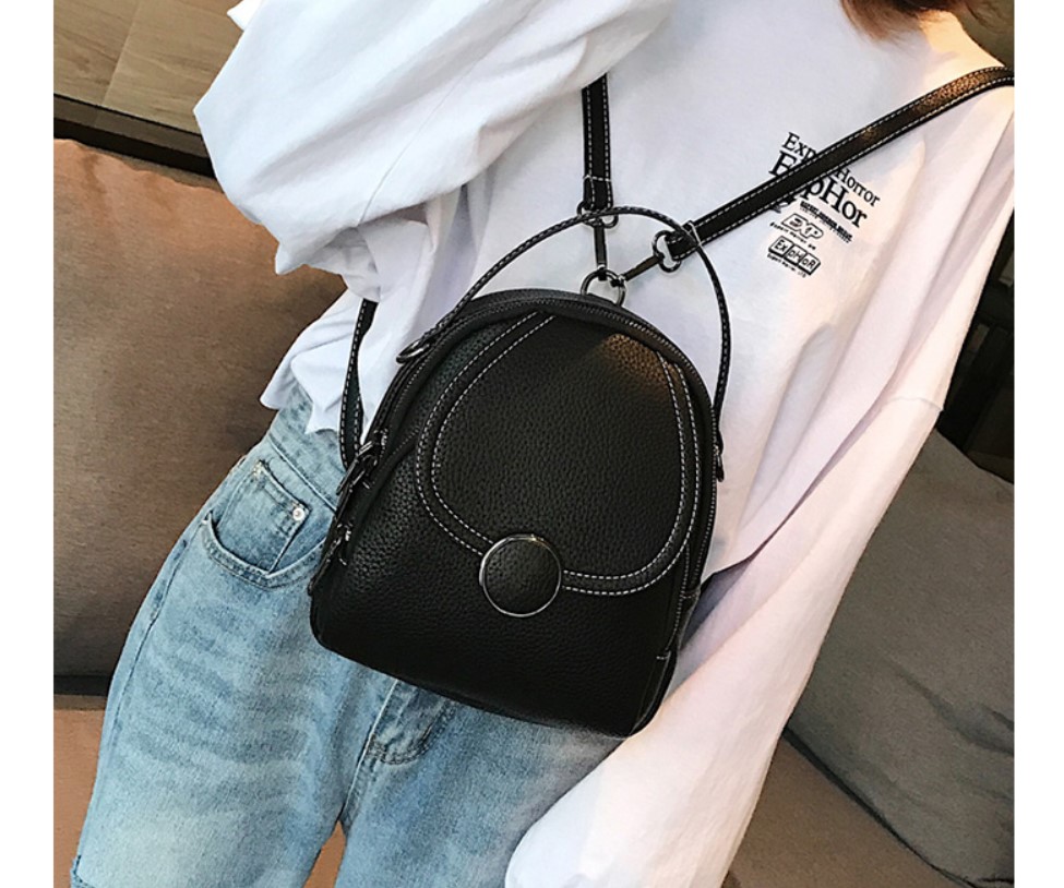 Women's Round Buckle Eco-Leather Backpack