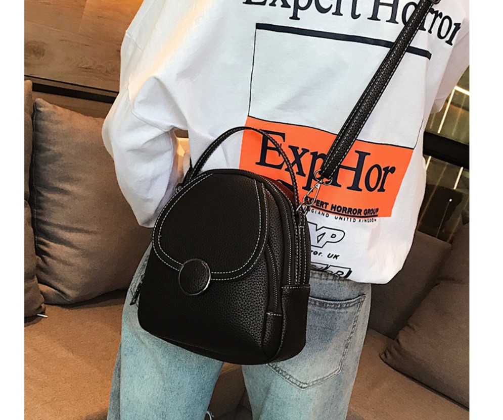 Women's Round Buckle Eco-Leather Backpack