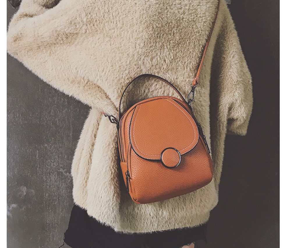 Women's Round Buckle Eco-Leather Backpack