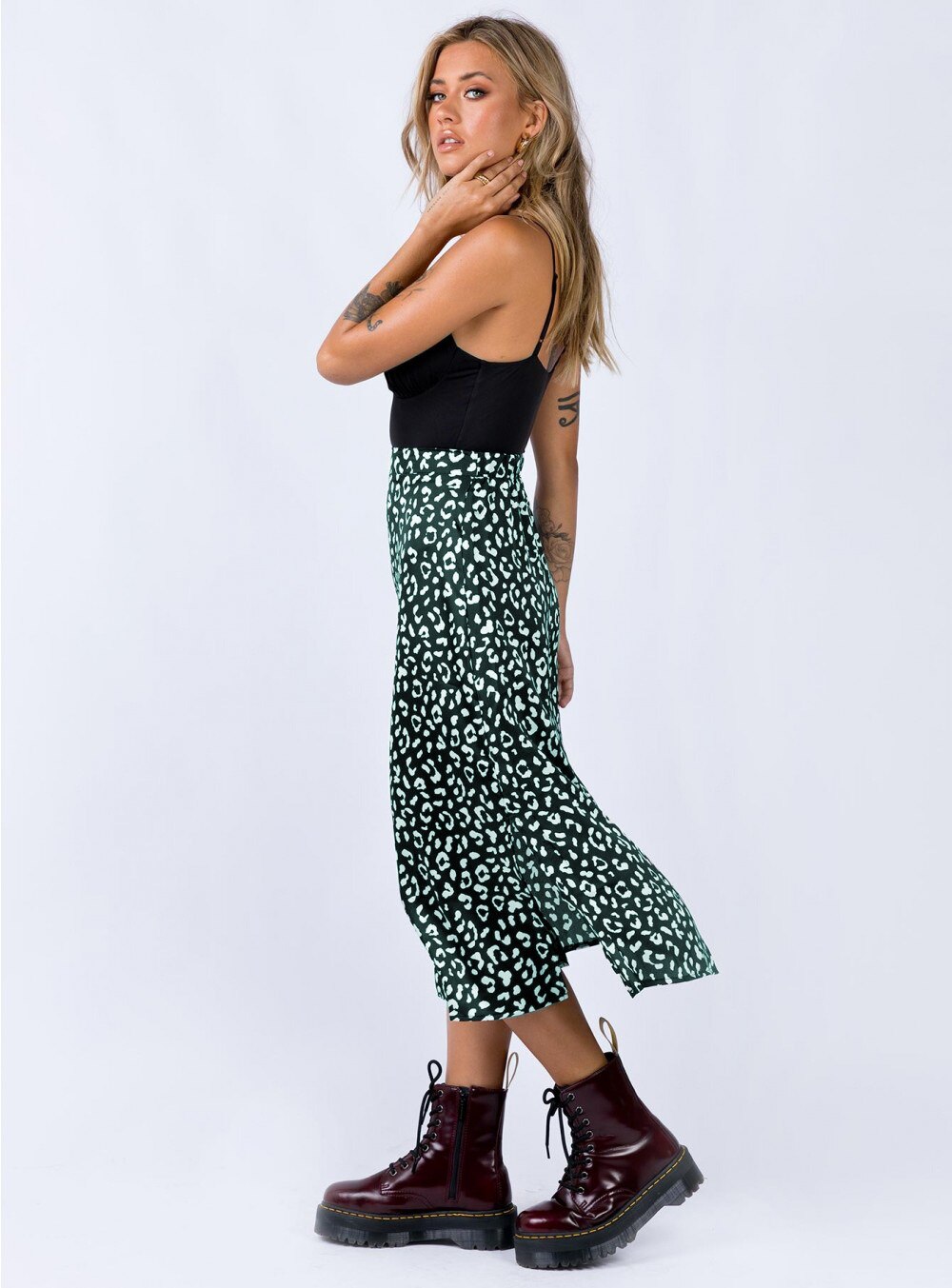 Leopard Printed Split Skirt